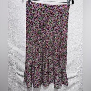 Argenti 100% Silk Floral Midi Skirt Pink Multicolor Vintage Style Women’s Size 6